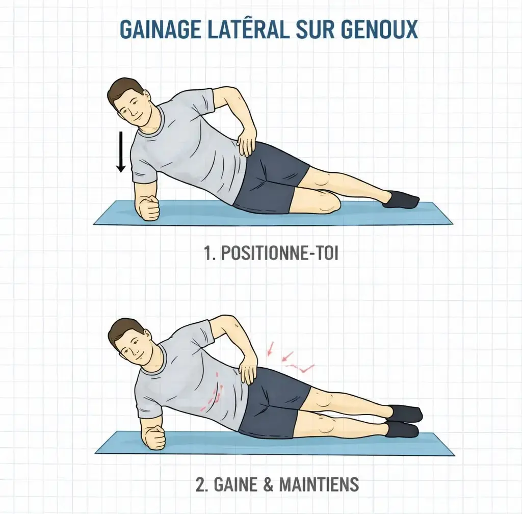 gainage latéral sur genoux exercice obliques débutant