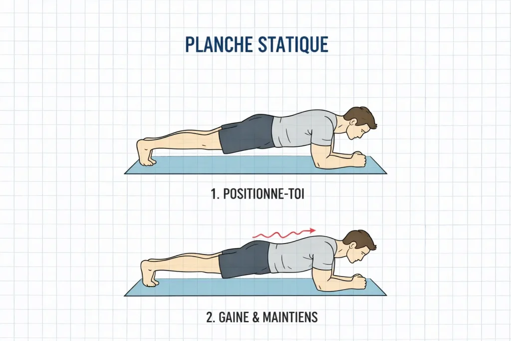 planche statique gainage abdos pour débutants