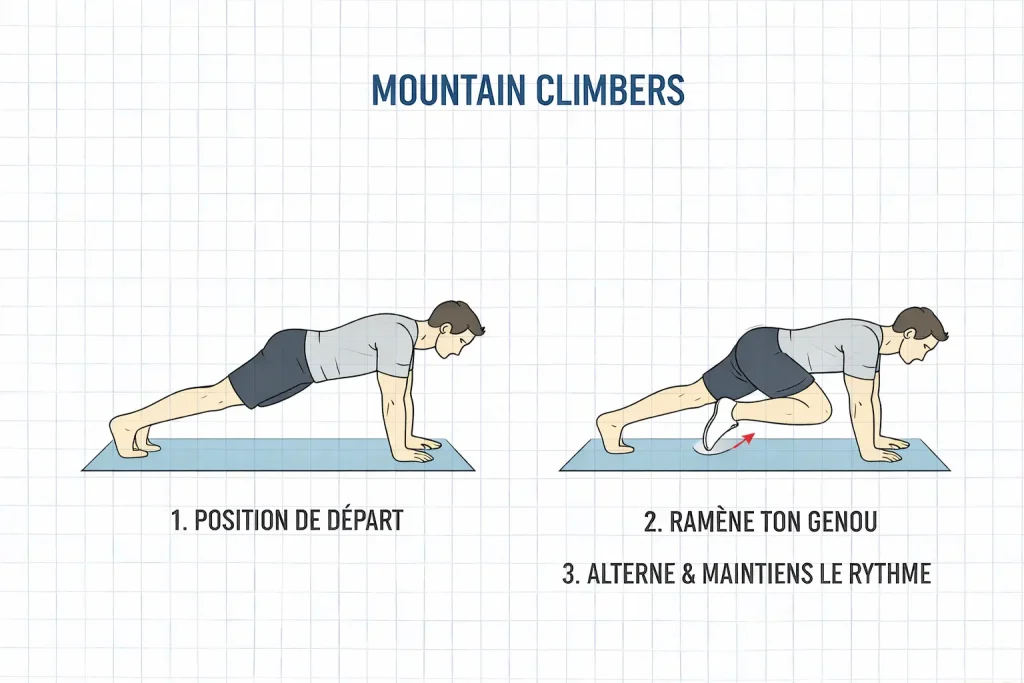 exercice abdos mountain climbers pour débutant