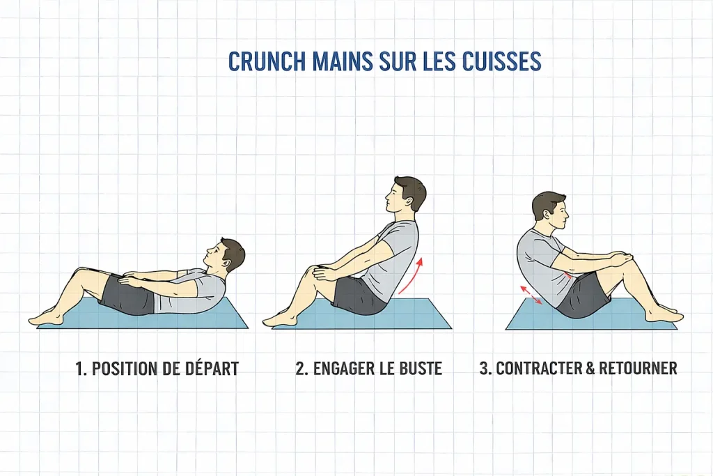 crunch mains sur cuisses version facile pour abdos débutant