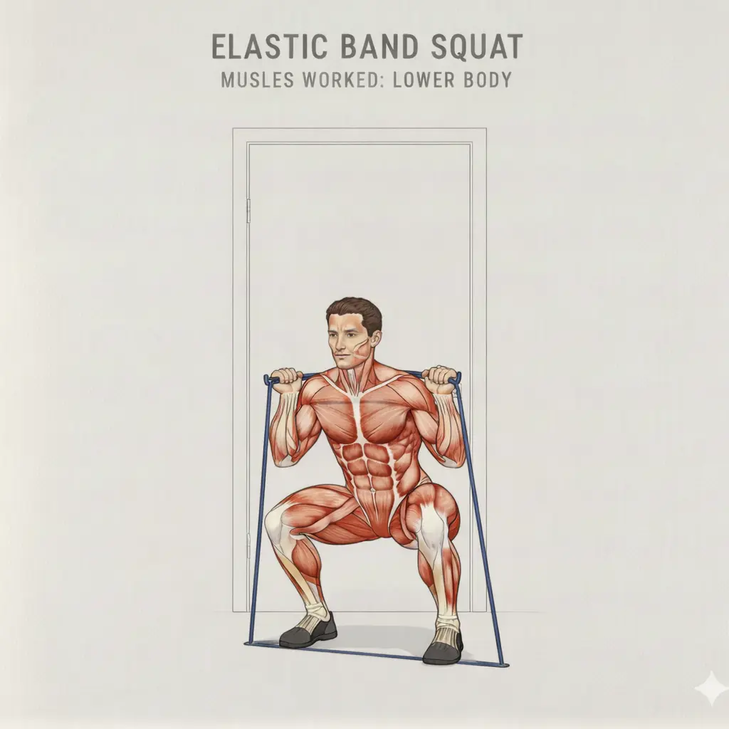 squat avec élastique exercice jambes et fessiers débutant
