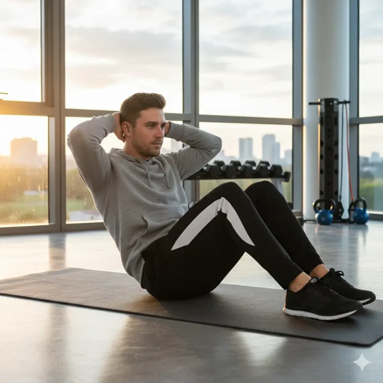 Homme faisant des exercices abdos débutant chez lui