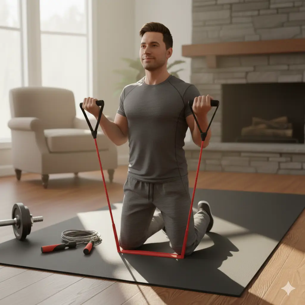 Homme qui utilise des élastiques de musculation