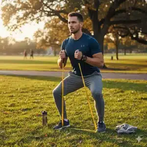 homme qui fait des exercices avec élastiques de musculation