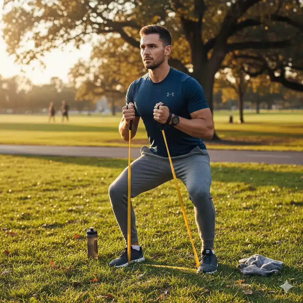 homme qui fait des exercices avec élastiques de musculation