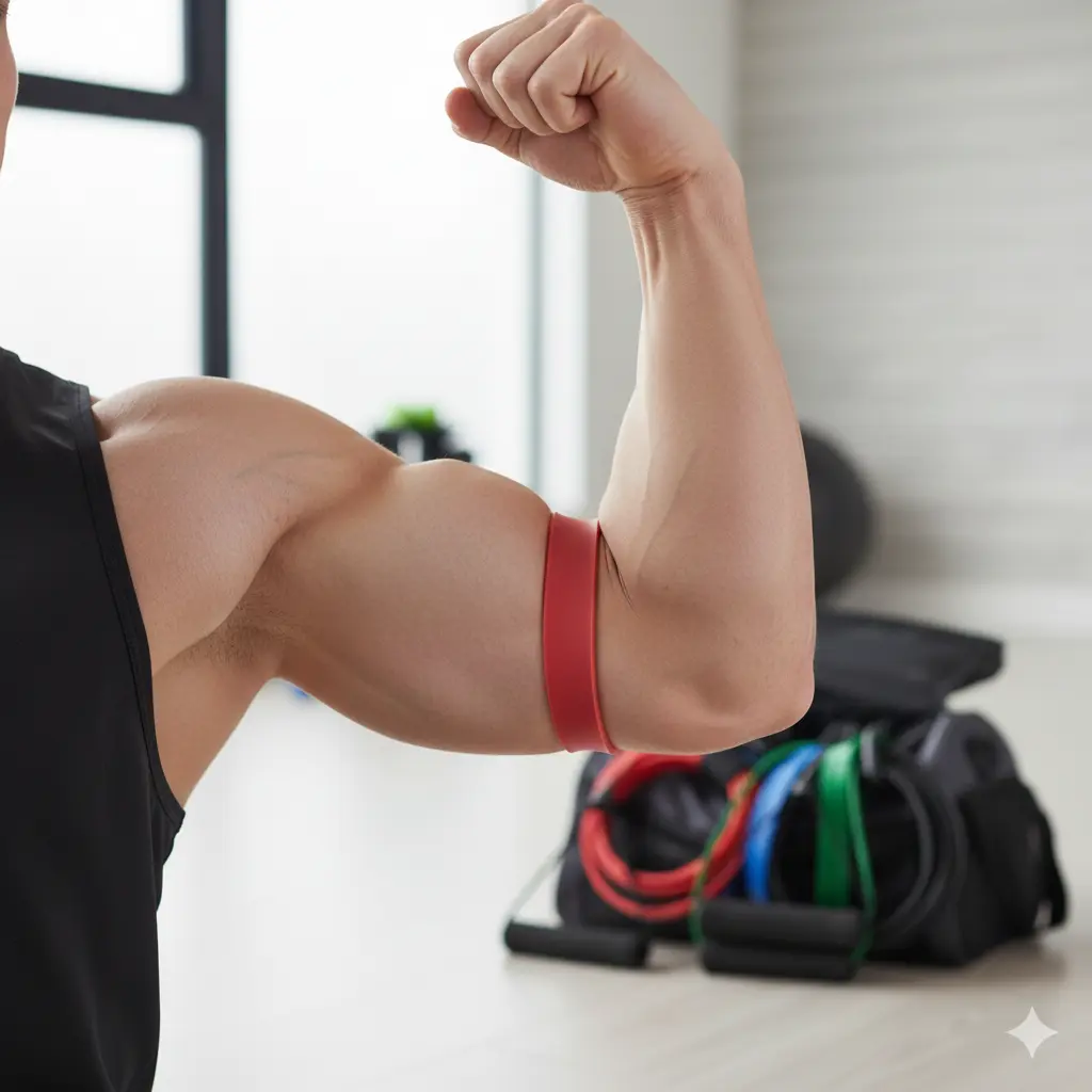 Image d'un biceps entouré d'élastiques de musculation