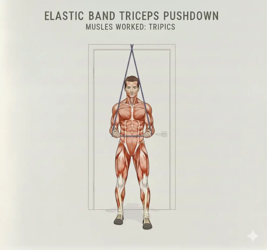 tirage triceps avec élastique fixé sur porte exercice triceps débutant