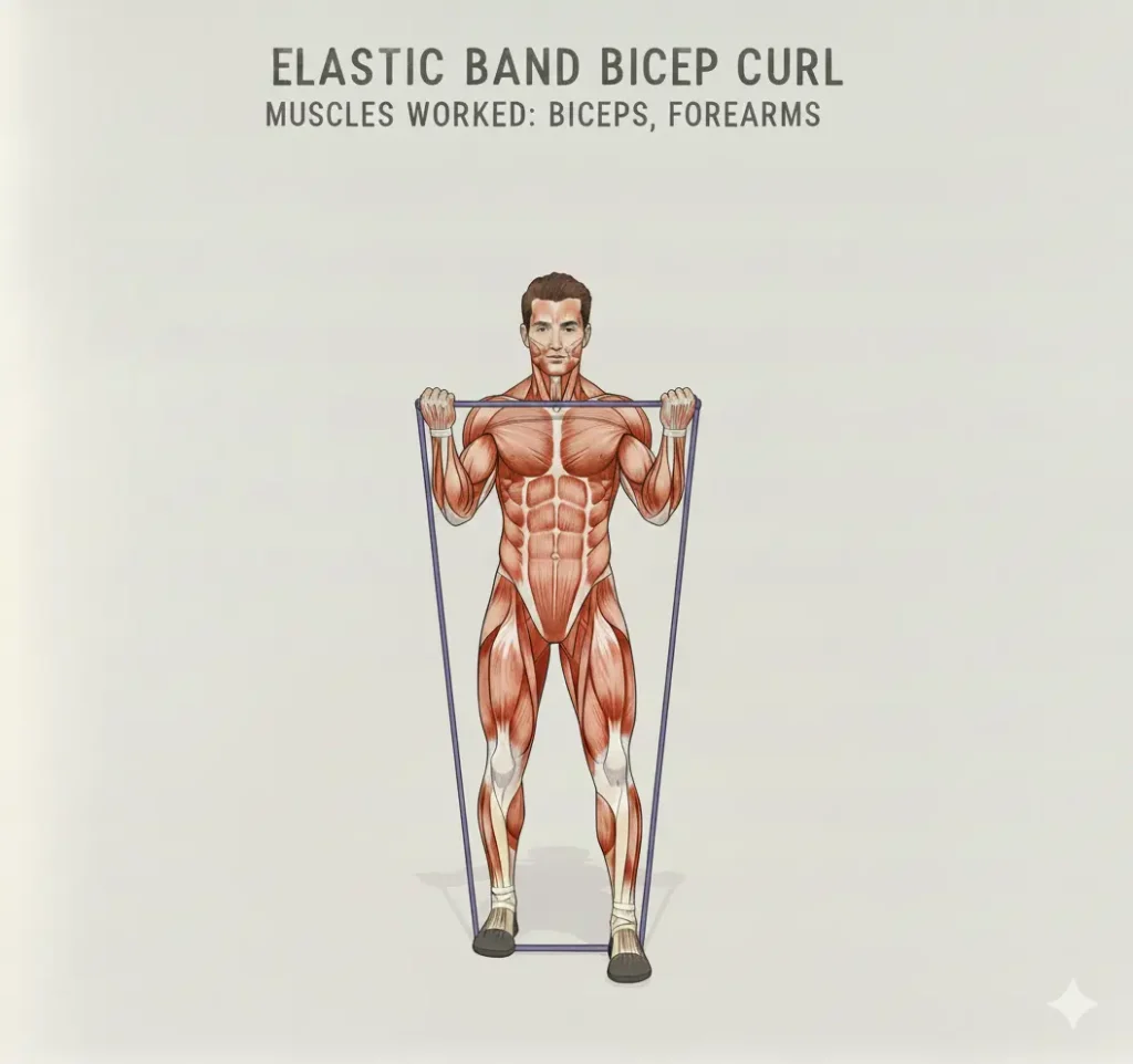 curl biceps avec élastique exercice bras débutant