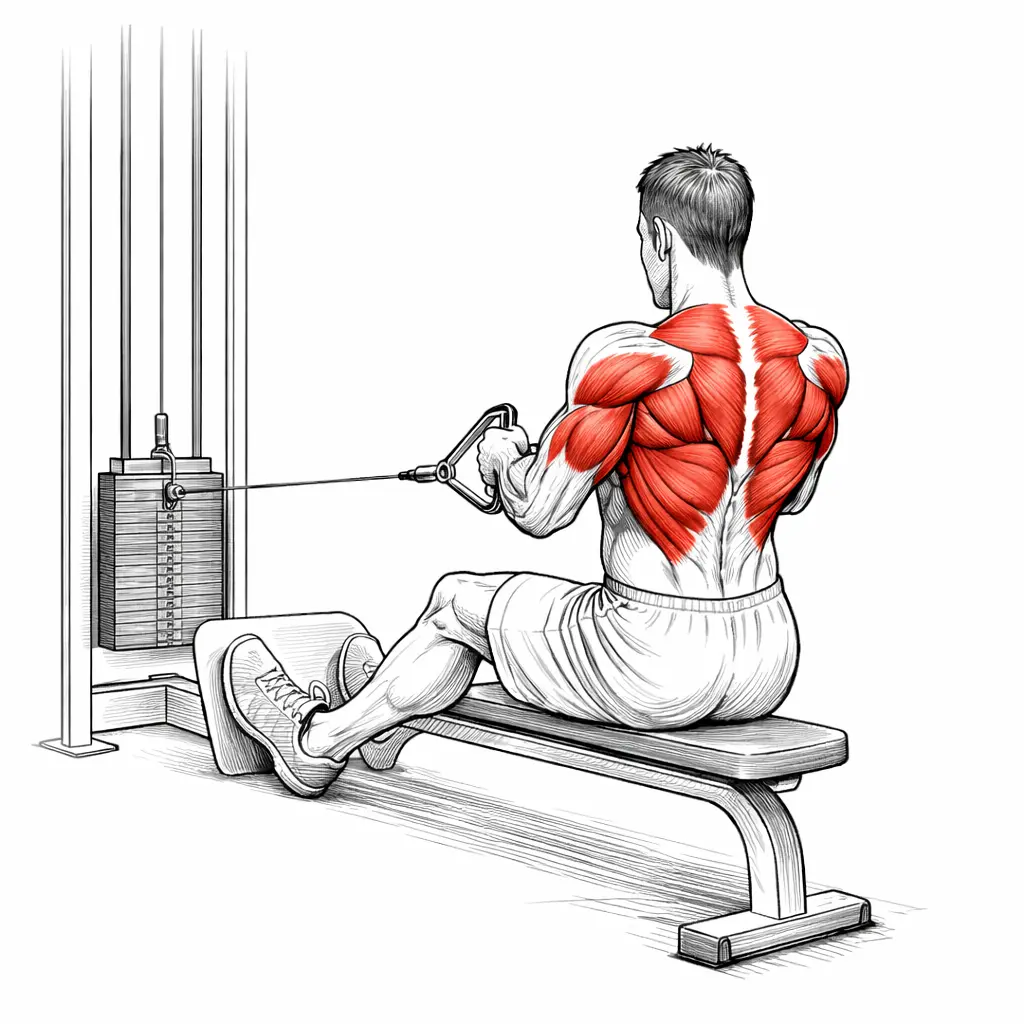 tirage horizontal poulie exercice dos musculation salle