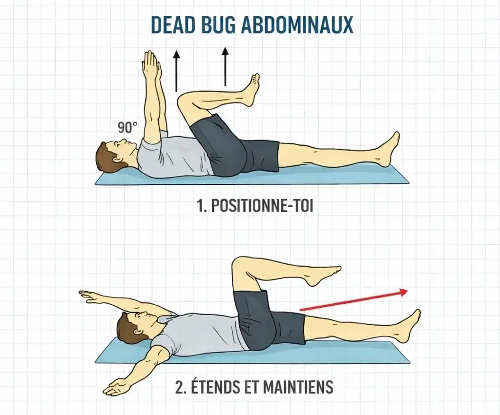 dead bug exercice abdos débutant gainage dynamique