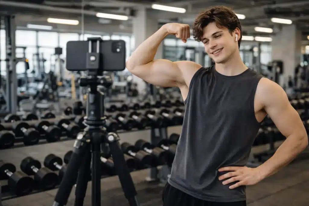 Influenceurs fitness de la Génération Z créant du contenu authentique sur les réseaux sociaux