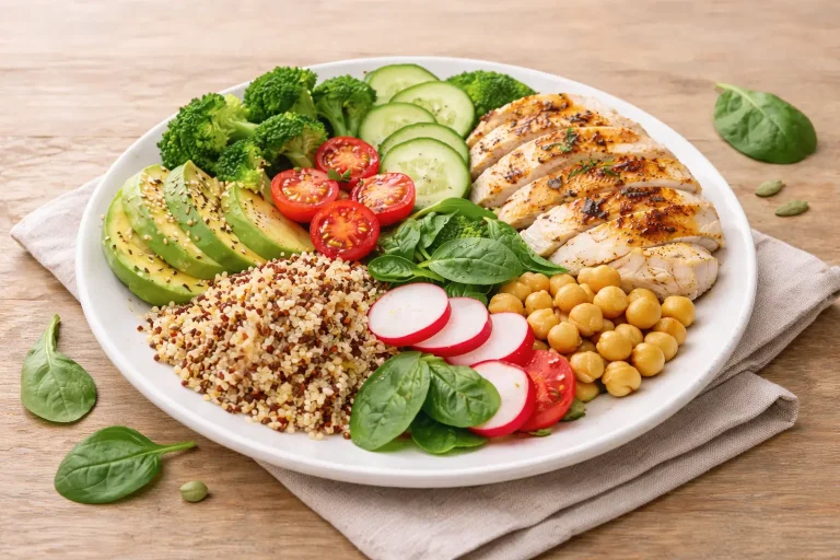 plan alimentaire perte de poids avec assiette équilibrée protéines légumes féculents