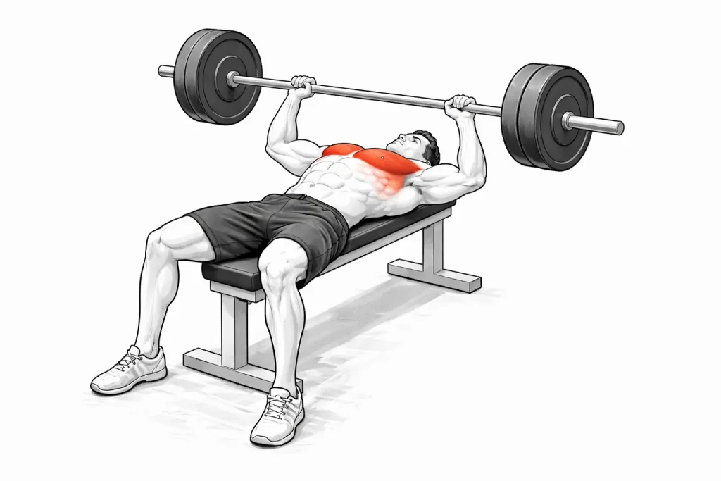 développé couché barre exercice pecs musculation en salle