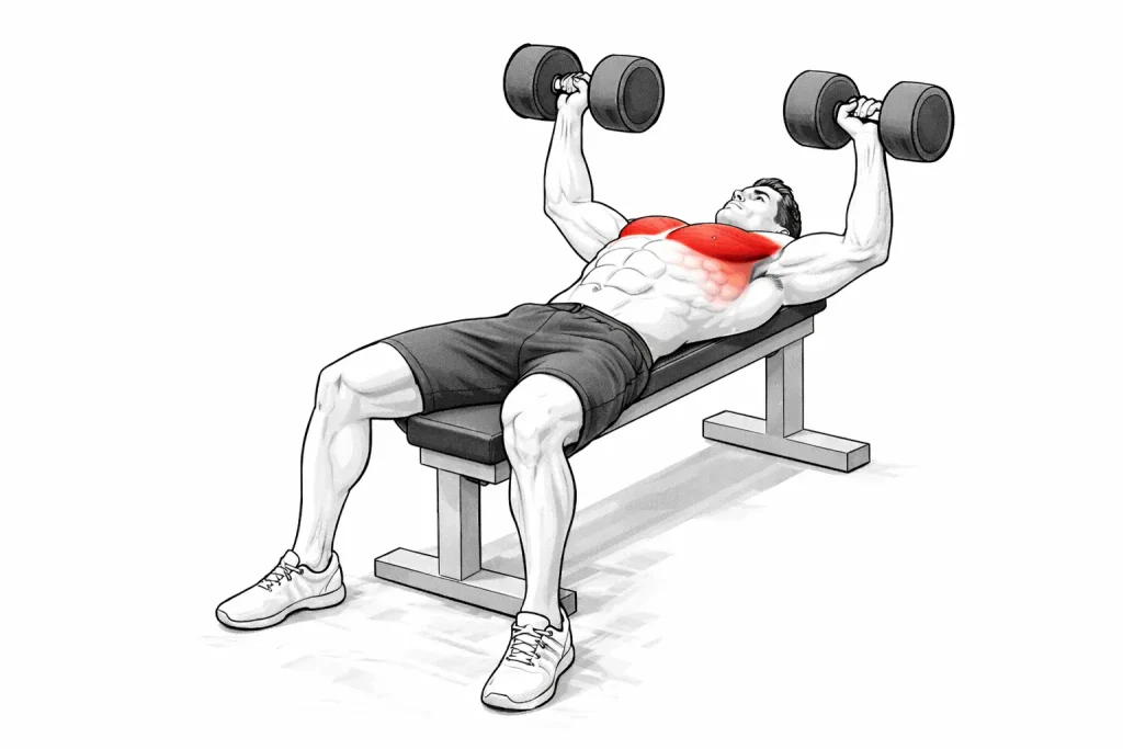 développé couché haltères exercice pecs salle et maison