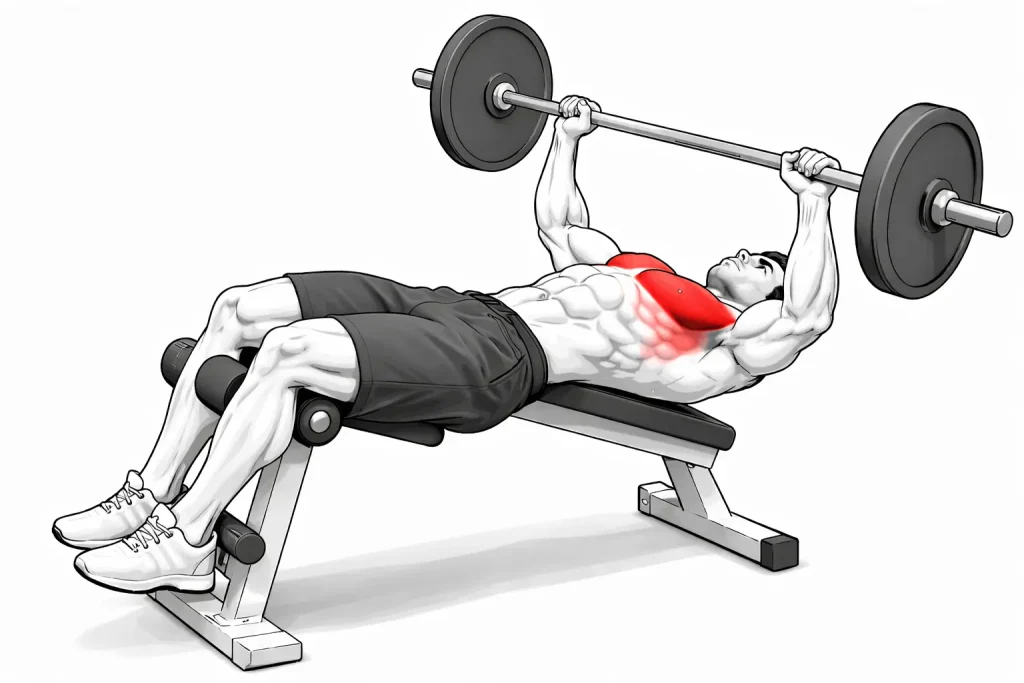 développé décliné barre exercice bas des pectoraux musculation