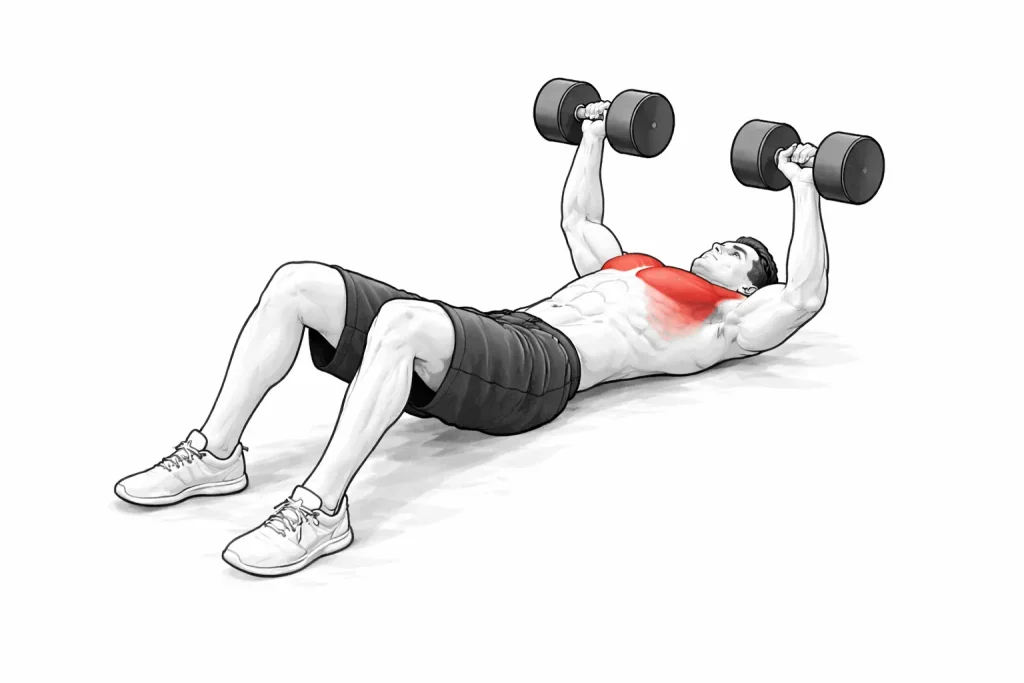 développé haltères au sol exercice pecs sans banc maison