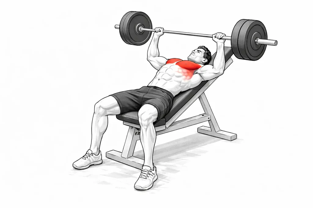 développé incliné barre exercice haut des pecs en salle