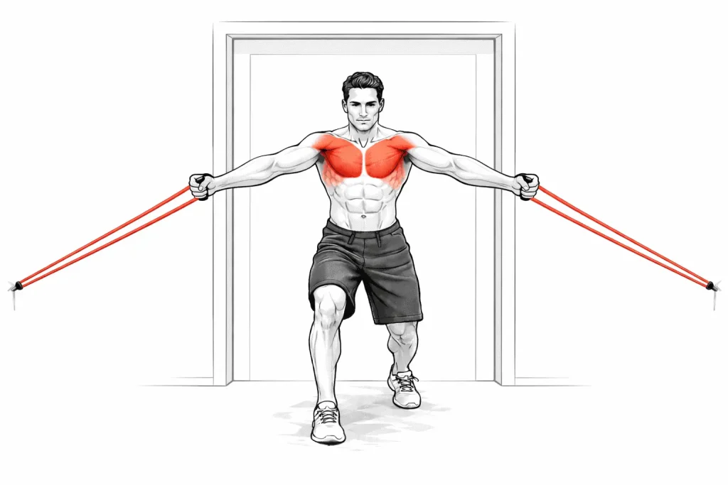 écarté bandes de résistance élastiques exercice pecs maison
