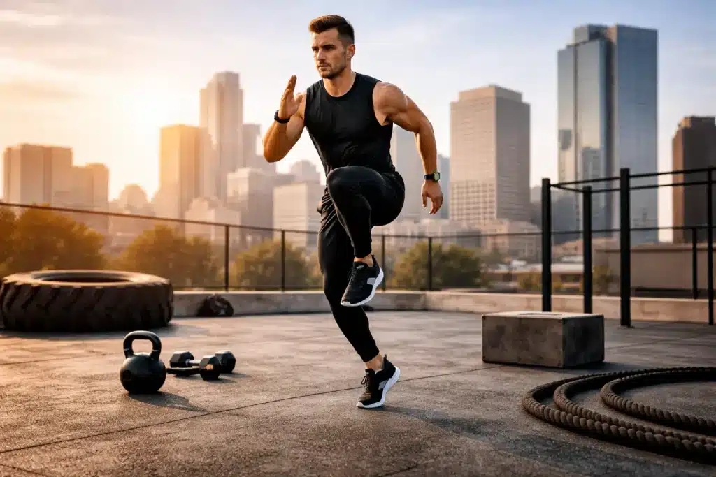 high knees exercice hiit cardio course sur place