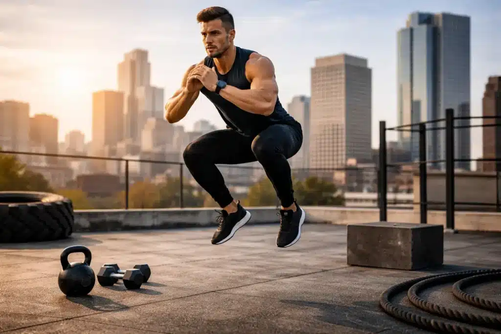 jump squat exercice hiit musculation jambes explosivité