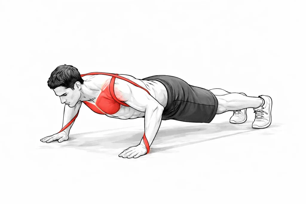 pompes avec bande de résistance exercice pecs avancé maison
