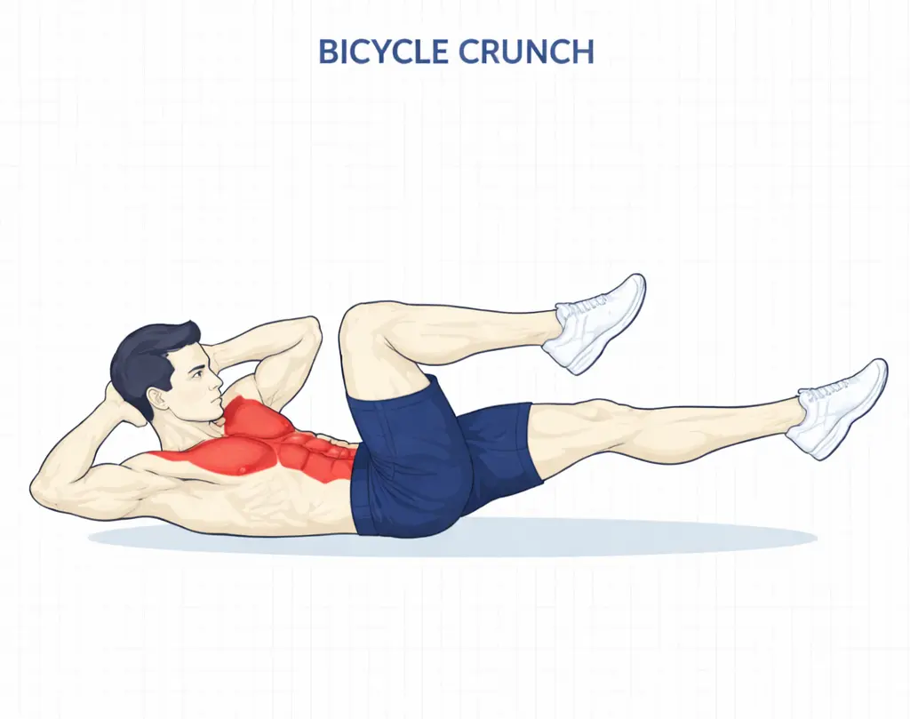 bicycle crunch exercice abdominaux maison perte de gras