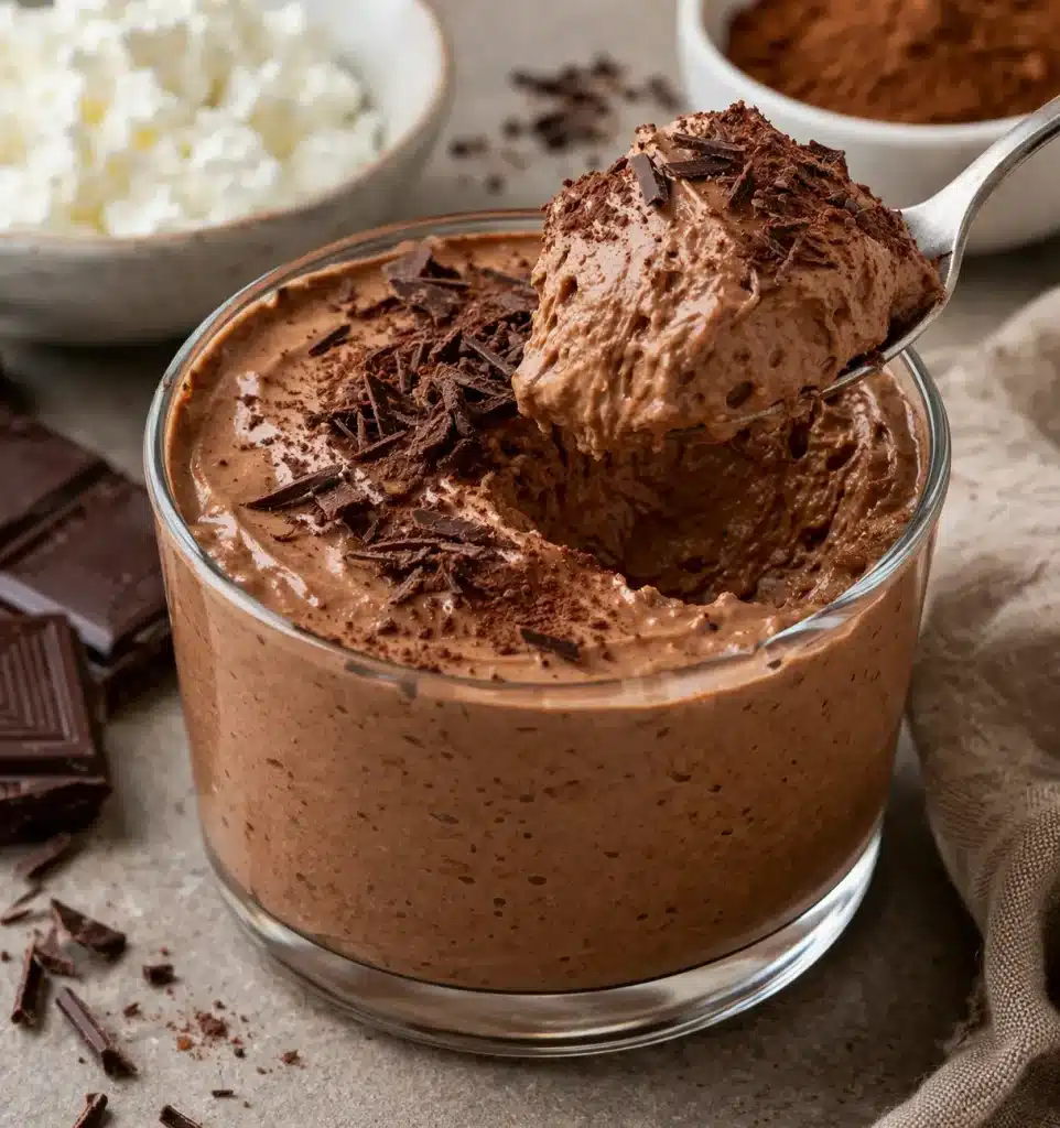 mousse au chocolat noir protéinée à base de cottage cheese