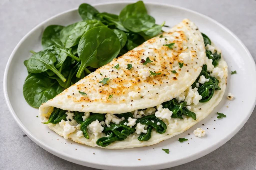 omelette protéinée aux blancs d’œufs épinards et feta