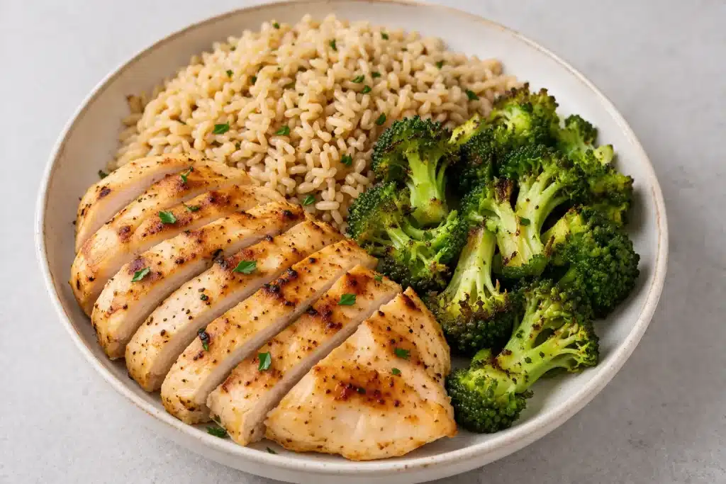 riz complet avec poulet grillé et brocoli rôti recette riche en protéines