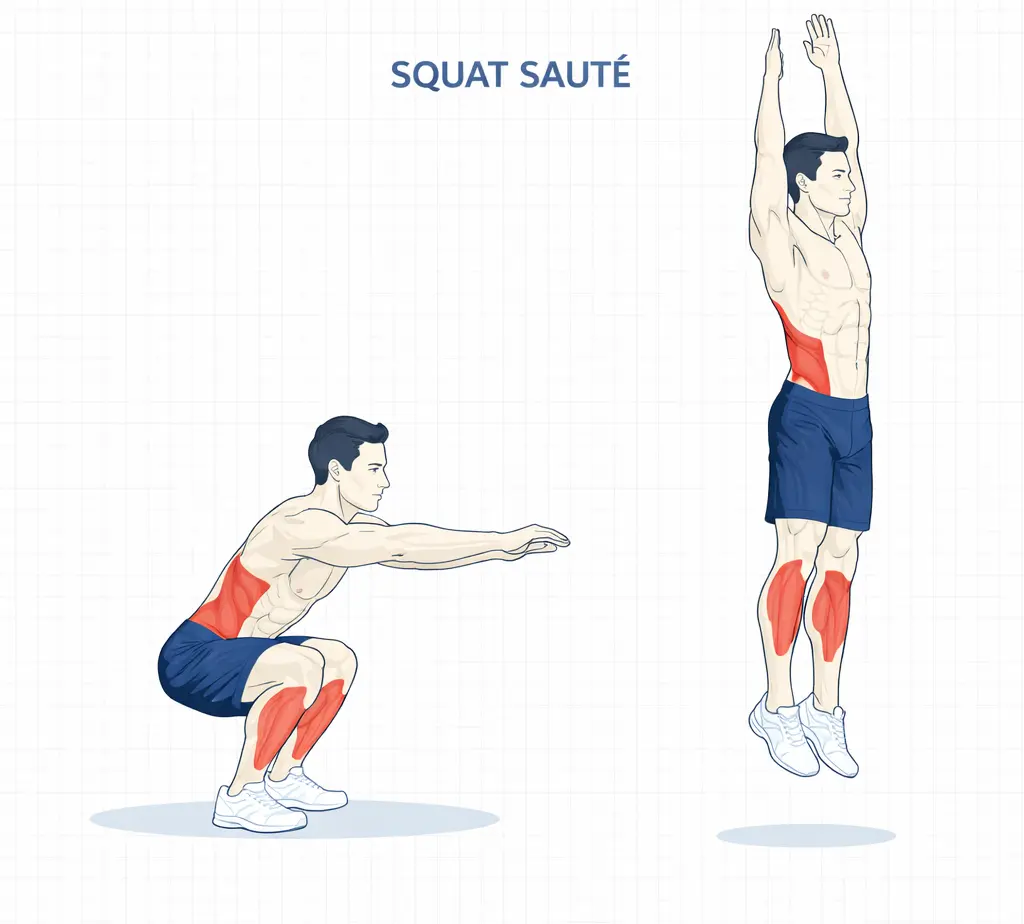 squat saute exercice cardio maison