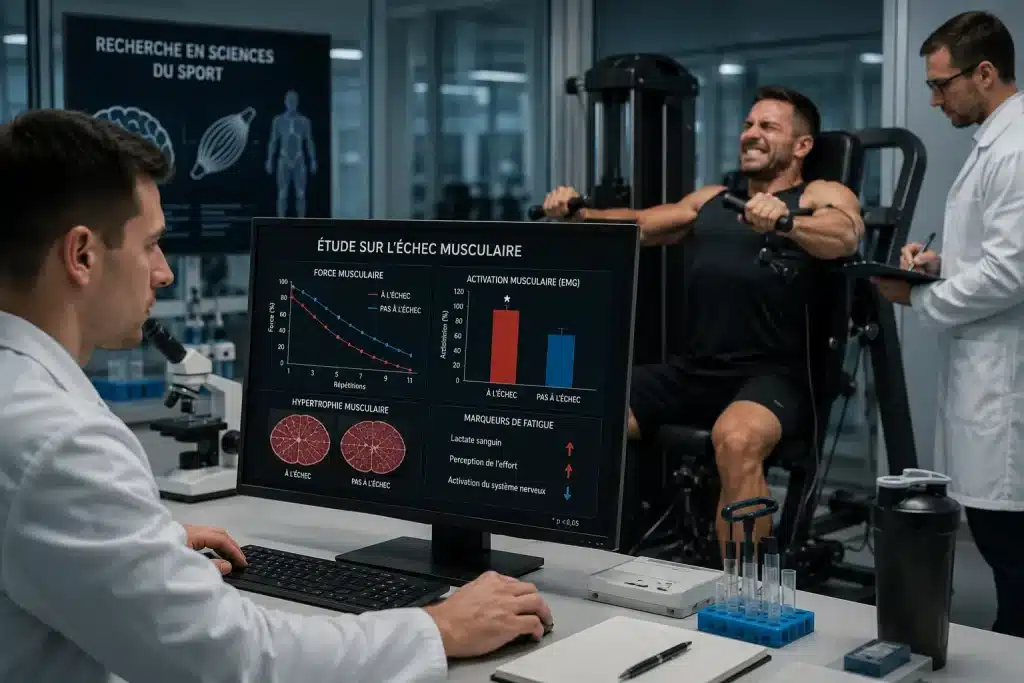 Chercheurs en sciences du sport analysant les effets de l’échec musculaire sur la prise de muscle et la fatigue