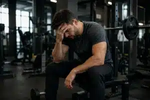 Homme atteint de fatigue nerveuse à la salle de musculation