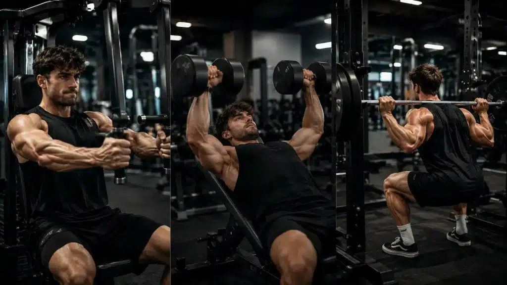 Homme musclé réalisant une séance PPL en salle de musculation