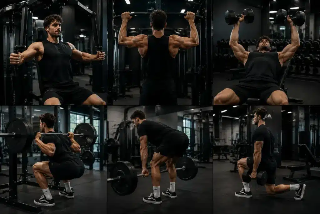 Athlète effectuant des exercices Upper lower dans une salle de sport