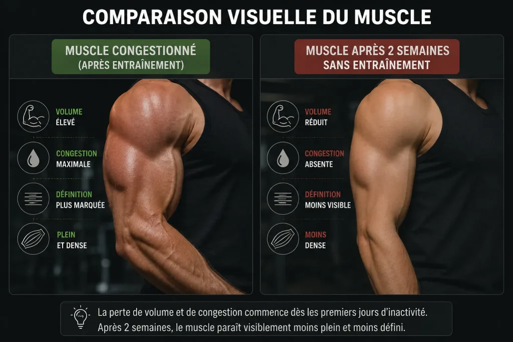 Comparaison du volume musculaire avant et après deux semaines sans entraînement