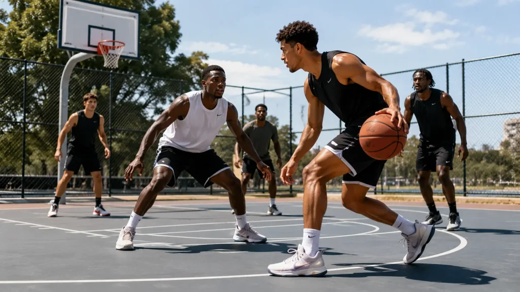 Joueurs disputant un match de basketball, un sport collectif intense qui aide à brûler des calories et perdre du gras.