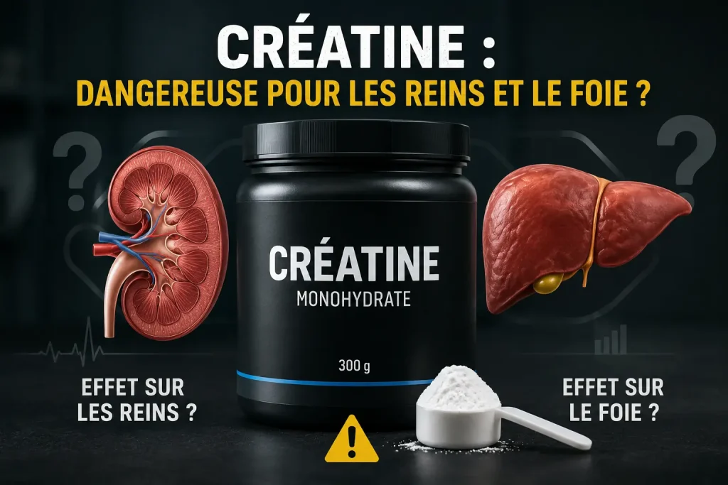 Illustration représentant les effets potentiels de la créatine sur les reins et le foie