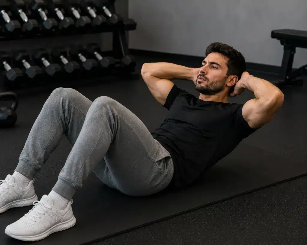 homme faisant des abdos pour les rendre visible avec un taux de masse grasse faible