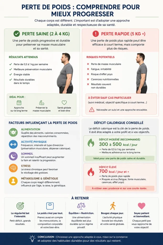 Infographie expliquant combien de kilos il est possible de perdre en un mois selon son poids de départ
