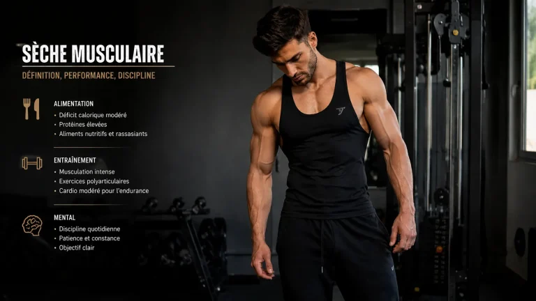 Athlète en sèche musculaire montrant une définition musculaire avancée après une perte de graisse réussie