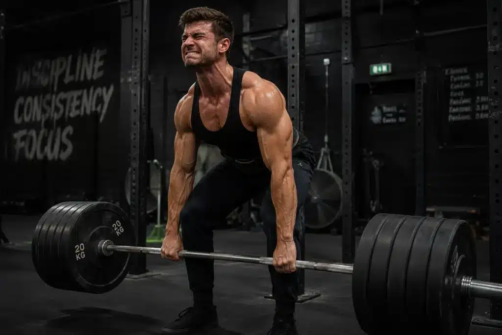 Pratiquant de musculation maintenant un entraînement intensif pendant une période de sèche