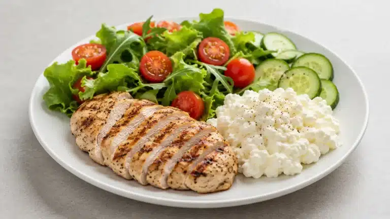 Assiette composée d'aliments riches en protéines et faibles en calories pour une alimentation saine