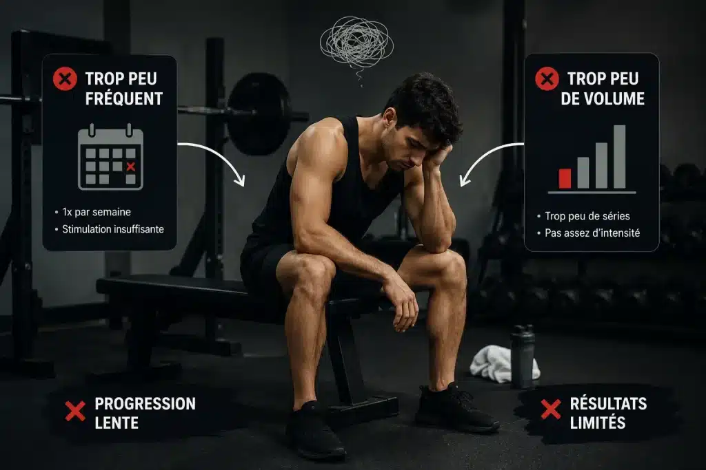 Sportif commettant des erreurs de fréquence et de volume d’entraînement en musculation