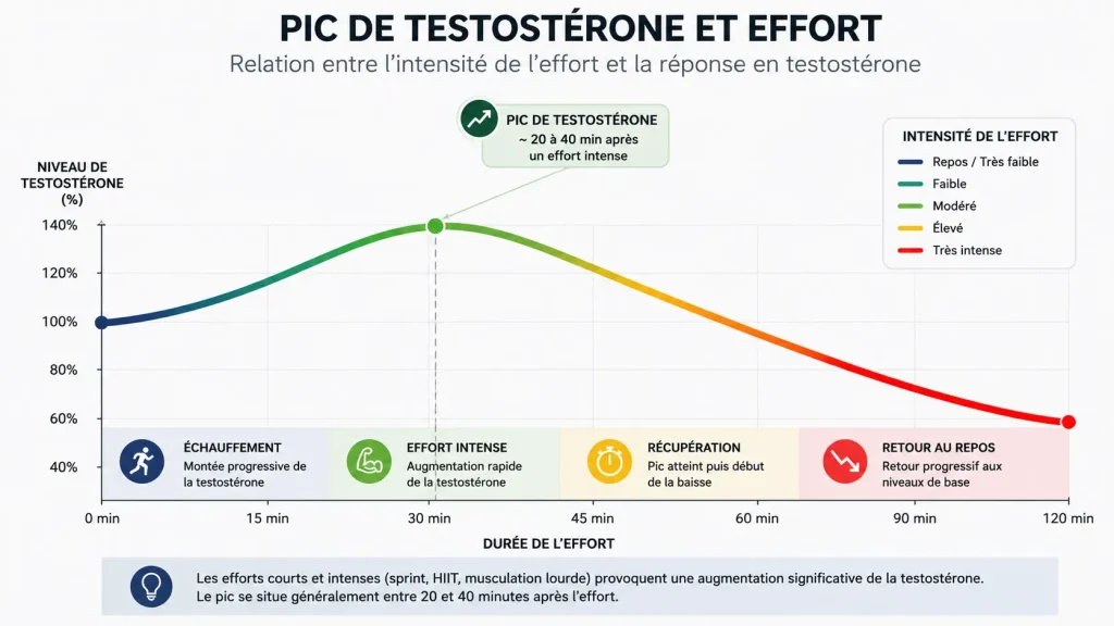 Graphique illustrant le pic de testostérone après un effort intense comme le sprint