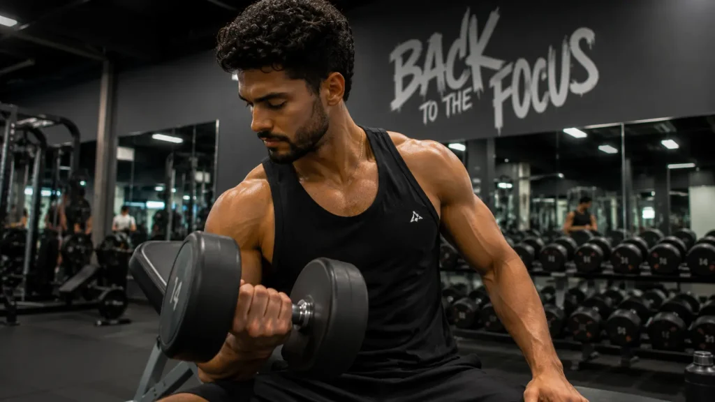 Homme de retour à la salle de sport après les vacances pour reprendre la musculation