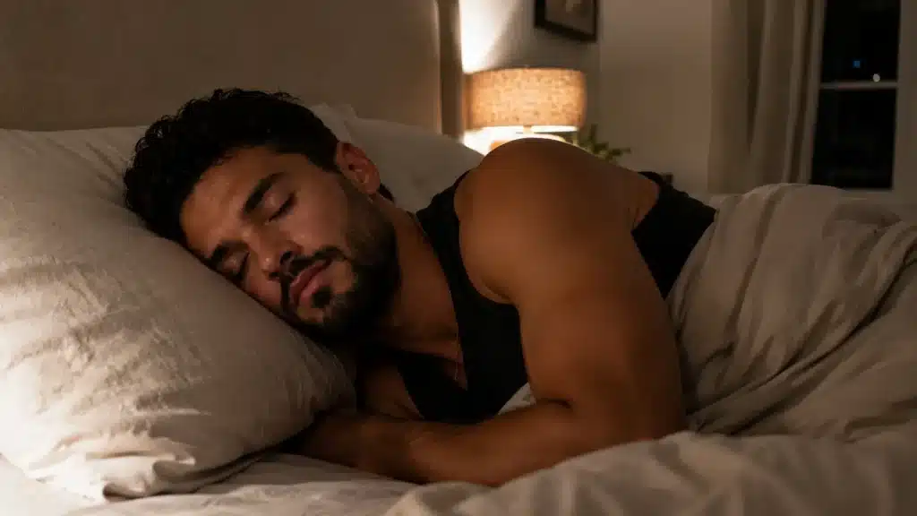 Homme dormant paisiblement pour favoriser la récupération musculaire pendant les vacances