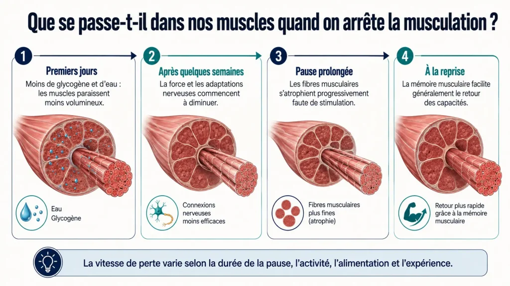 Infographie expliquant ce qui arrive aux muscles après l’arrêt de la musculation