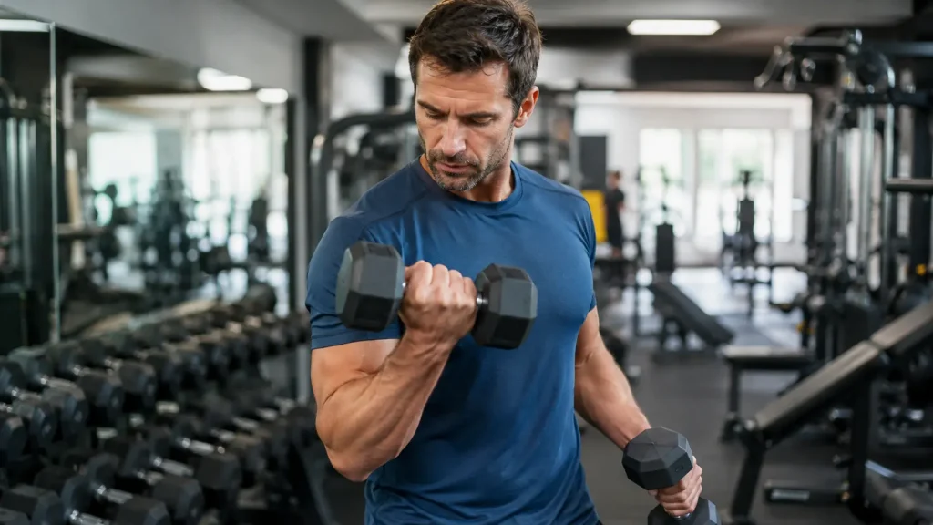 Homme reprenant progressivement la musculation en salle après une longue pause
