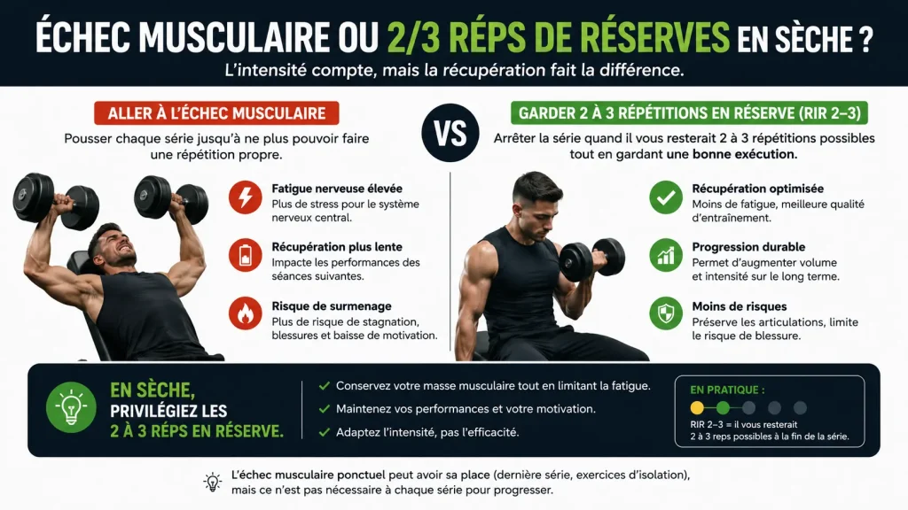 Infographie sur pourquoi s'arrêter avant l'échec musculaire en période de sèche