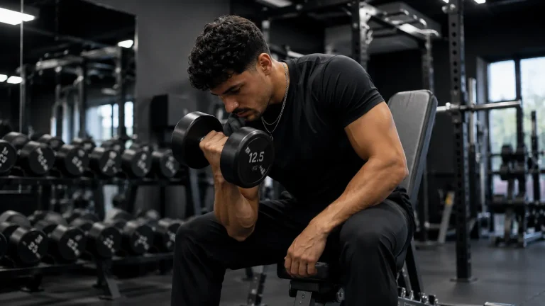 Sportif réalisant des répétitions de musculation avec des haltères pour stimuler l'hypertrophie